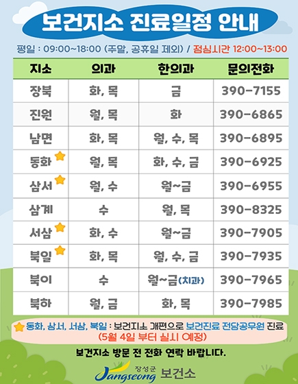 보건지소 진료일정 안내