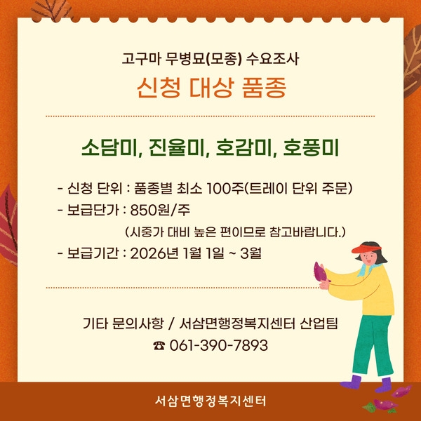 2026년 고구마 무병묘(모종) 수요조사 안내 이미지 3
