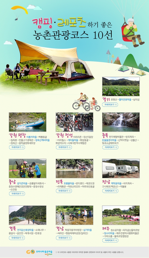 7월 캠핑·레포츠하기 좋은 농촌관광코스 10선 홍보 이미지 1