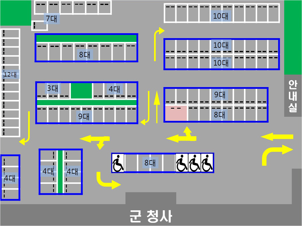 장성군청의 주차 공간 총 111개 중 장애인 전용 주차공간은 8개 임산부 전용공간 1개입니다.