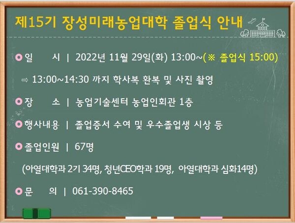 제15기 장성미래농업대학 졸업식 안내 이미지 1