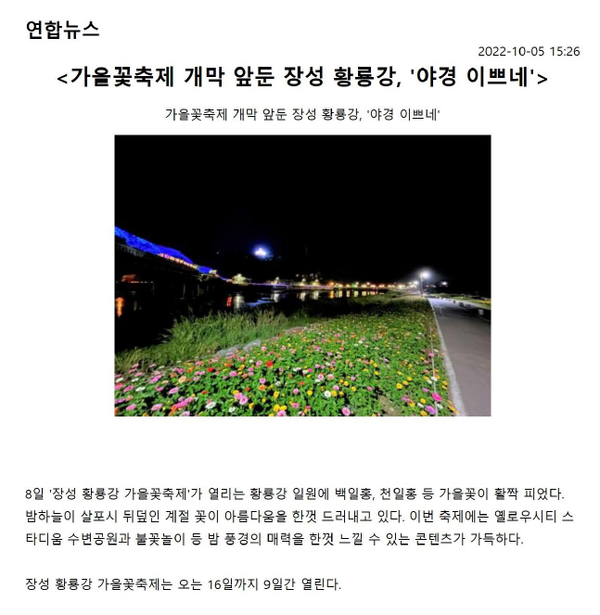 가을꽃축제 개막 앞둔 장성 황룡강, 야경 이쁘네 이미지 1