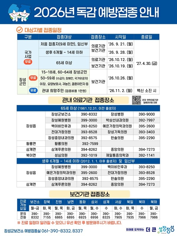 ‘26~27`절기 귀농인 인플루엔자(독감) 무료 예방접종 사전 대상자 파악 이미지 1