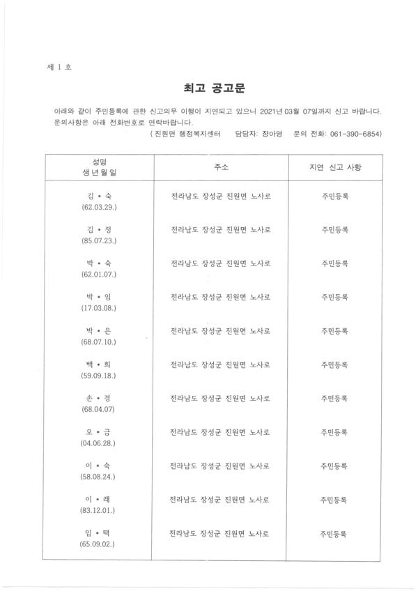 2021년 주민등록 장기 거주불명자 최고공고 이미지 1