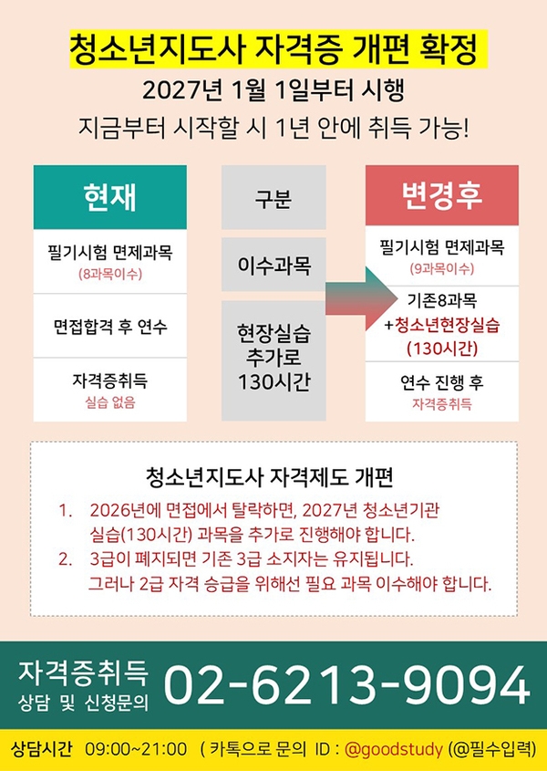 【4개월 과정】장성 청소년지도사2.3급 시험 면제받고 국가자격증 취득! 이번이 마지막 (비용은 60만원 소요) 이미지 1